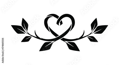 Elegant heart entwined with delicate leaves, symbolizing love and nature's beauty.
