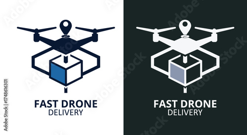 Drone Delivery Service Logo with Package and Location Pin