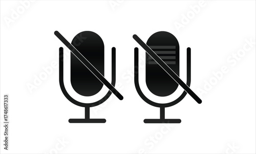 Black microphone icon with a slash mark indicating mute or sound off Perfect for app interface podcast UI and communication designs