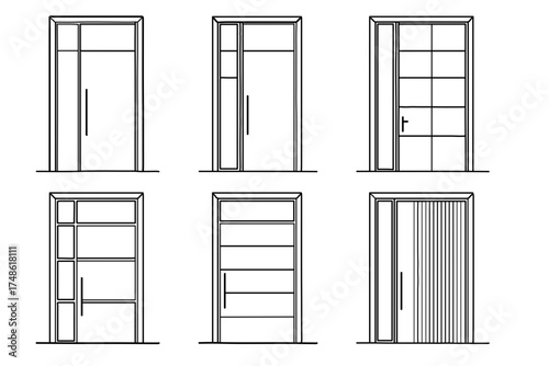 Set of six modern entry doors
