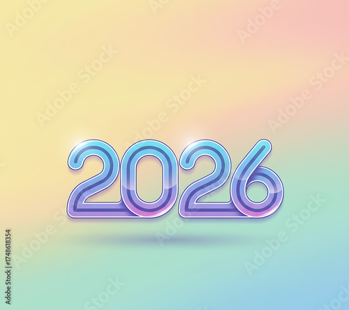 Wallpaper Mural Holographic 2026 new year numbers glow on a soft pastel gradient background Torontodigital.ca