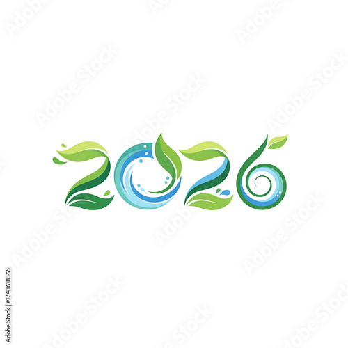 Wallpaper Mural Nature inspired 2026 new year design with leaves and water elements Torontodigital.ca