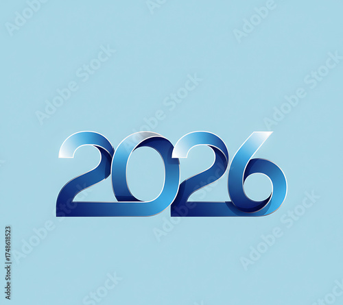 Wallpaper Mural Blue ribbon style Happy New Year 2026 numbers on a light blue background Torontodigital.ca
