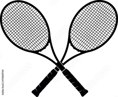 Two crossed tennis rackets, symbolizing the sport and competitive play with a clean, graphic design perfect for sports-related content