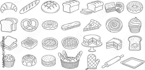 Variety of Bakery Goods Line Art Illustration