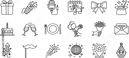 Celebration Icons Festive Outline Collection for Event Designs
