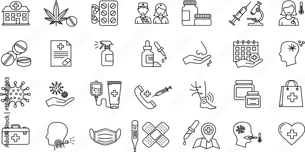 Naklejka premium Medical Icons Set Health, Pharmacy, and Healthcare Symbols for Digital and Print Use