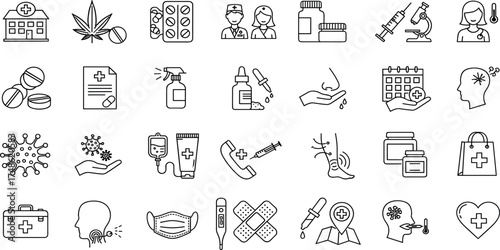 Medical Icons Set Health, Pharmacy, and Healthcare Symbols for Digital and Print Use