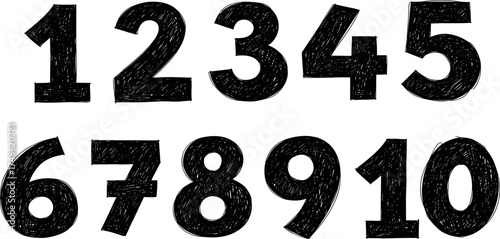 Hand-Drawn Numbers 1-10 in Black A Versatile Design Element for Various Creative Projects