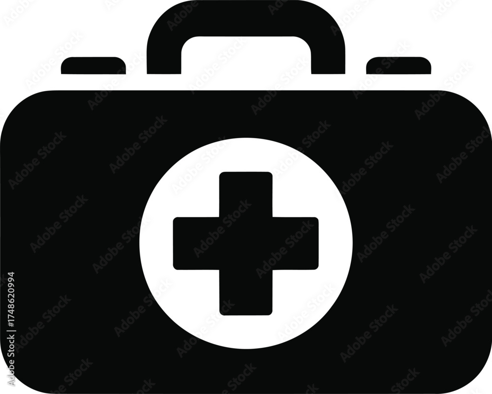 Fototapeta premium First Aid Kit Emergency Medical Healthcare Black Box Vector Isolated