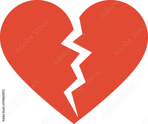 Broken Heart Red Symbol of Love Failure and Grief Vector Isolated