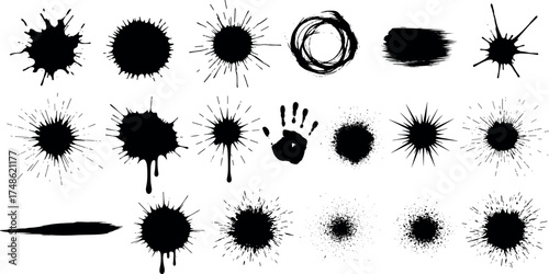 Wallpaper Mural Diverse Ink Splatter Set Unleash Your Creativity with a Collection of Black Blotches, Splashes, and Shapes Torontodigital.ca
