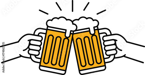 Clinking Beer Mugs Celebration Cheers Toast Friendship Outline