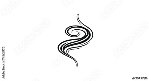 Abstract swirling wind gust motion line art isolated on a white background representing air flow, weather movement, or natural ventilation for creative commercial design and graphic projects.