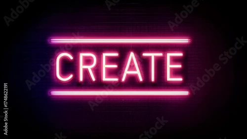Bright neon sign urges creativity in modern space
