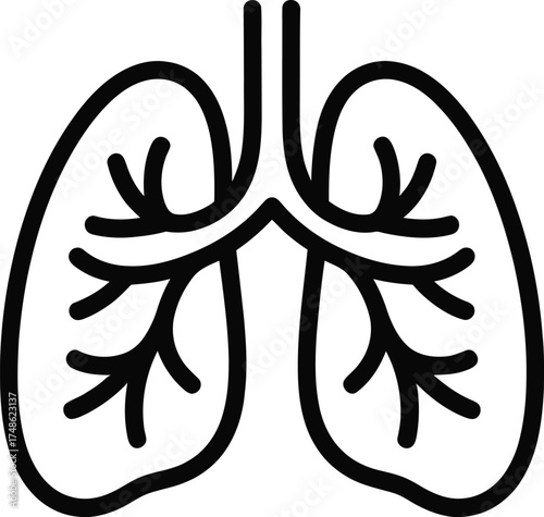 Human Lungs Respiratory System Simple Outline Black Vector Illustration
