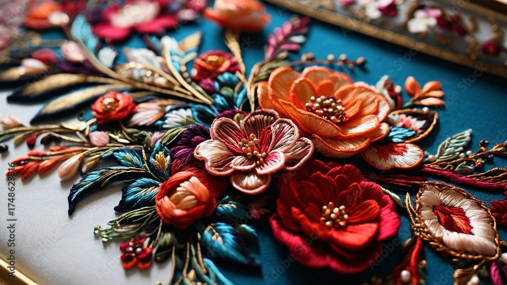 Fototapeta premium A carefully embroidered bouquet of flowers
