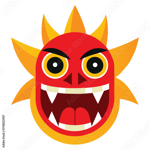 Fierce red creature with yellow fiery aura mask orange