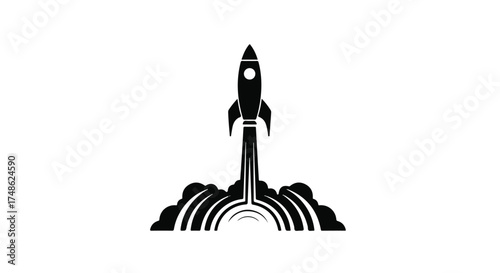 Rocket launching into the sky with smoke and flames, symbolizing innovation and ambition.