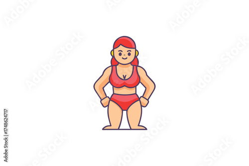 Pixelated woman in red swimsuit strong physique simple cartoon art silhouette