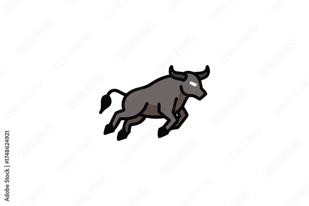 Naklejka premium An illustration of a wild buffalo running in a dynamic pose silhouette