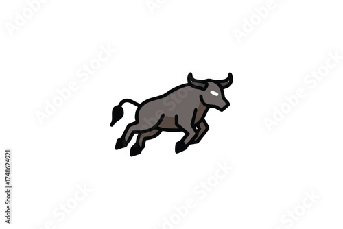 An illustration of a wild buffalo running in a dynamic pose silhouette
