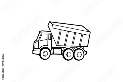 Simple line drawing of a dump truck vehicle black and white silhouette