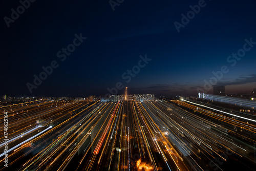 Obraz na płótnie Night cityscape with dynamic zoom burst effect