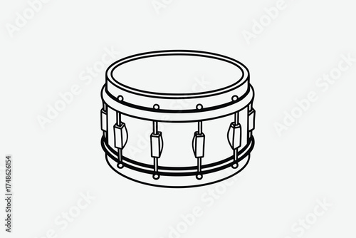 Detailed black and white drawing of a snare drum a musical instrument silhouette