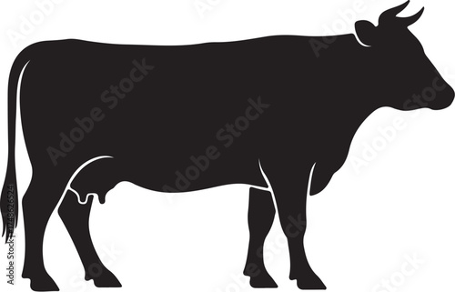 Side Profile Silhouette of a Cow with Udders and Horns on a White Background cattle animal white background and transparent background