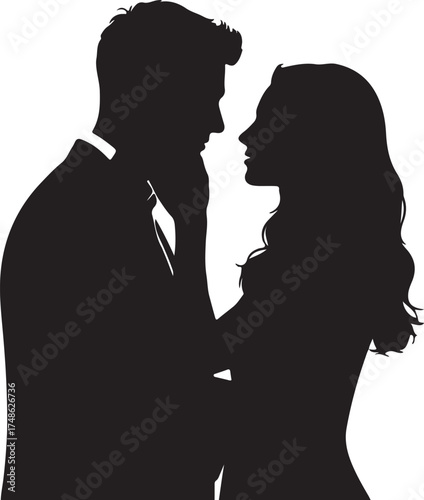 Silhouette of a Romantic Couple Embracing and Looking at Each Other on a White Background romance love white background and transparent background