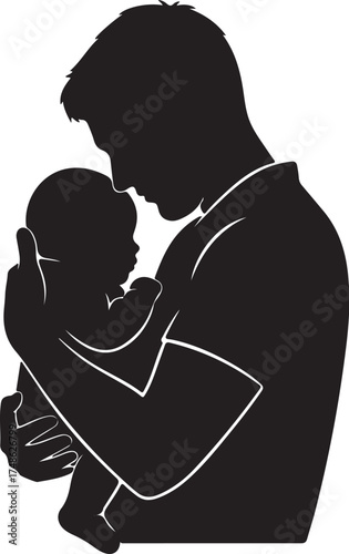 Silhouette of Father Tenderly Holding Newborn Baby on White Background infant child white background and transparent background