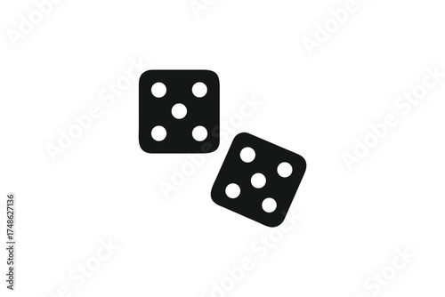 Two black dice showing different numbers in a minimalist silhouette