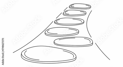 Path of stepping stones, a minimalist line drawing symbolizing progress and direction, perfect for design projects needing a clean, simple element