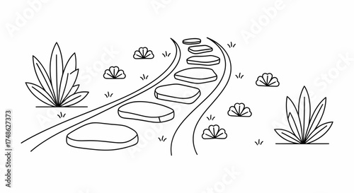 Elegant stepping stones create a peaceful garden path, perfect for zen meditation spaces or landscaping designs, scalable vector graphic