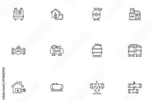 Gas and Energy Industry Line Icons
