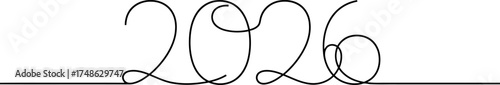 Wallpaper Mural A minimalist single-line drawing of the numbers 2026, creating a modern and artistic representation of the upcoming new year. Torontodigital.ca