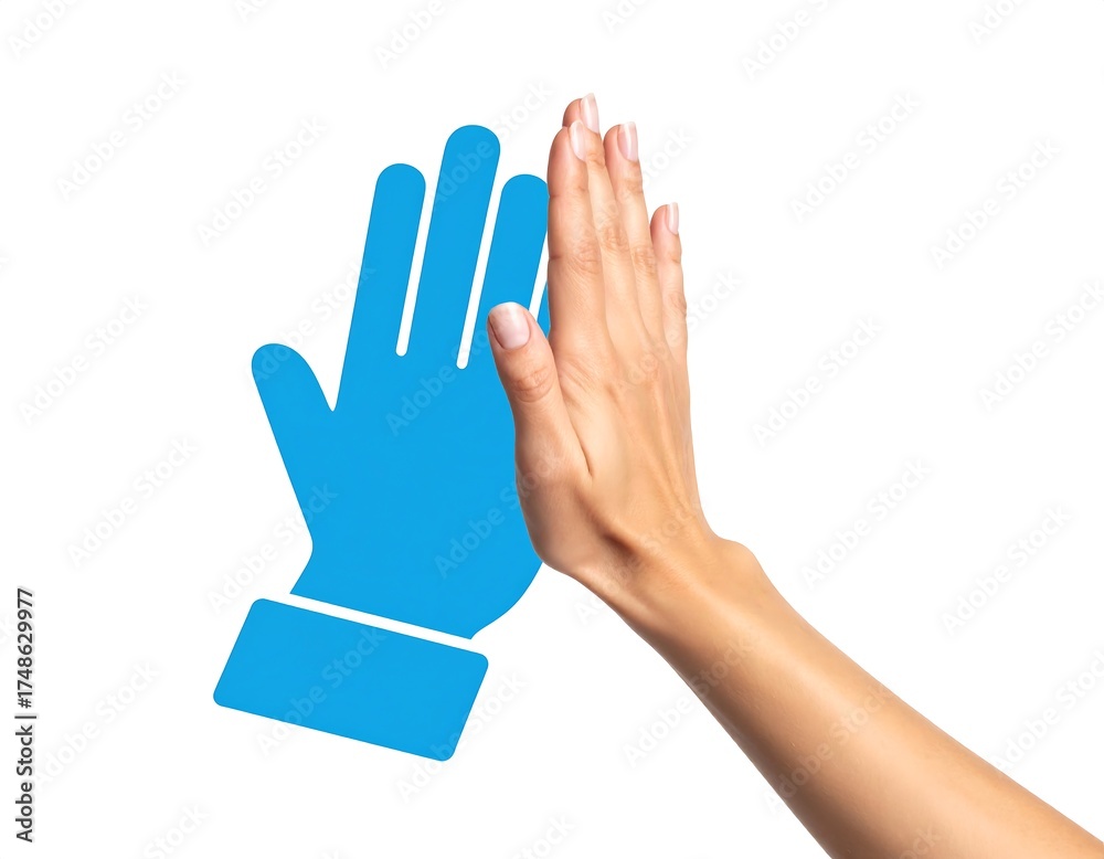 Fototapeta premium Two hands high-fiving, stylized