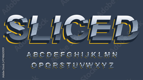 metallic dark grey sliced uppercase futuristic isolated typography