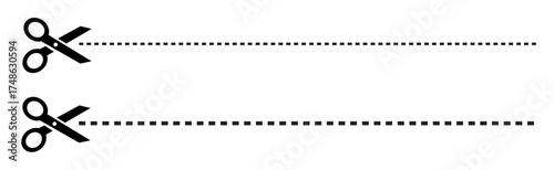 Cut Here Icon Scissors and Dashed Line Isolated