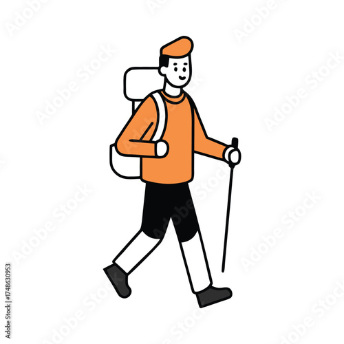 Man hiking with backpack and trekking poles outdoor adventure