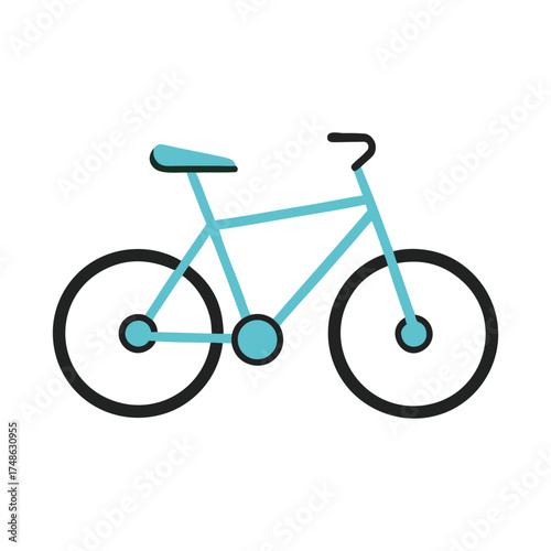 Simple teal bicycle graphic with black wheels and seat