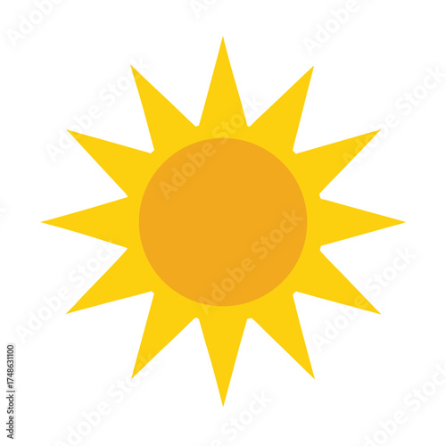 Bright yellow sun icon shining with radiating warmth and light rays