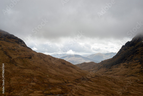 Photos Misty foggy hills mountains in Scotland dramatic landscape hiking tourism active