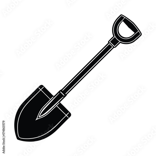 Classic black shovel tool for gardening and construction projects