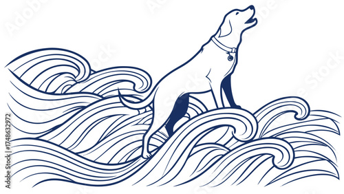 Vector Illustration of a Canine in Motion at Sea