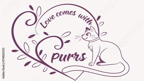 Cats, Love, Purrs, Heart, Illustrative Design - A Whimsical Cat Illustration Capturing Affection