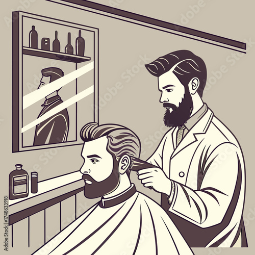 Professional barber styling customer's hair with clippers, creating a sharp and stylish look, reflecting confidence and modern grooming in a classic barbershop