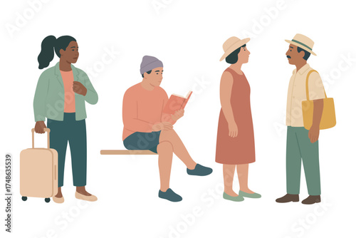 People at the station, travelers and casual conversation, lifestyle moments