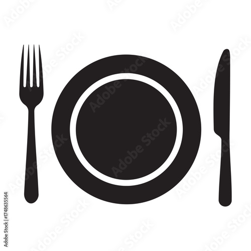 Vector art of place setting with fork, plate, and knife
